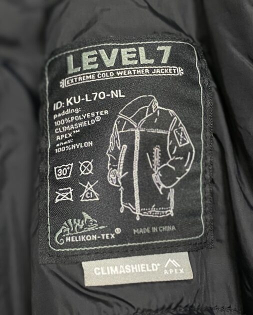レベル7ジャケットの洗濯表示